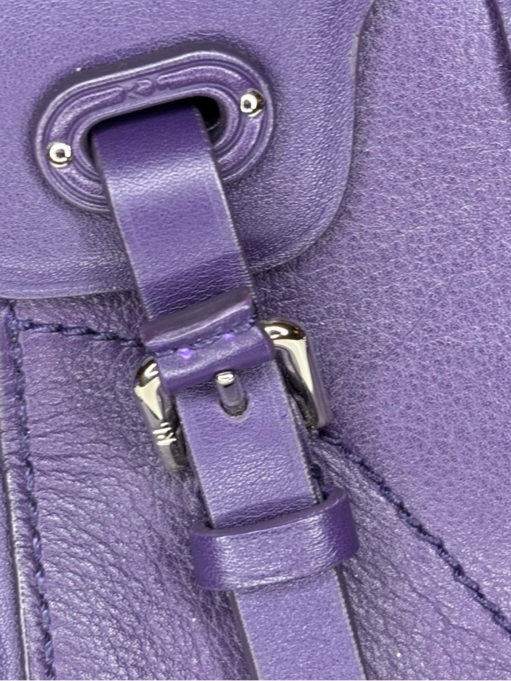 Ralph Lauren Mini Ricky Satchel | Purple Leather | Silver Hardware - Picture 9 of 16